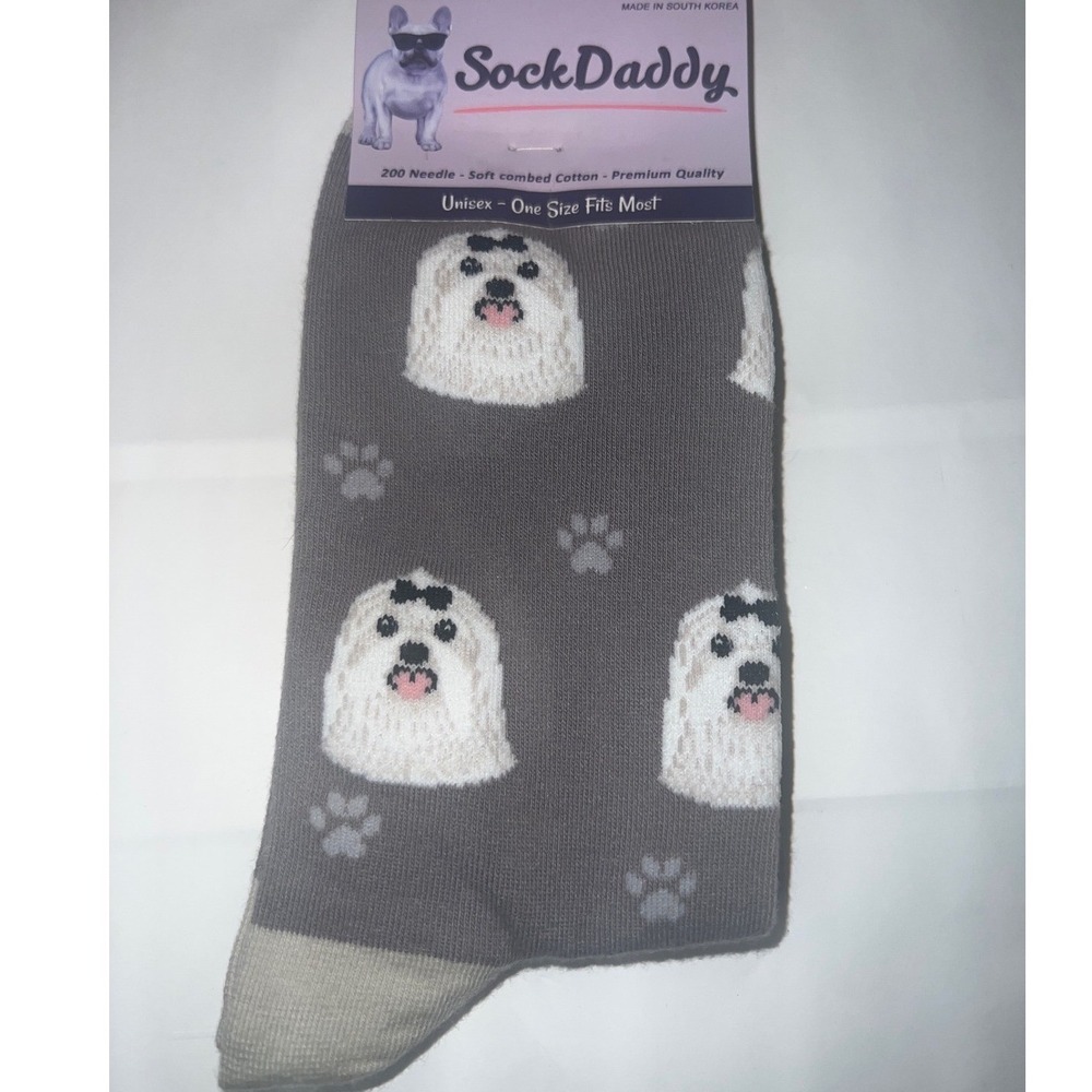 Sock Daddy Maltese Crew Socks‎ Unisex OS Print Pet Lover